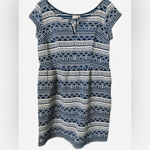 Eshakti Dress Size 1X 18W Aztec Blue White Stripes Boho Portrait Collar